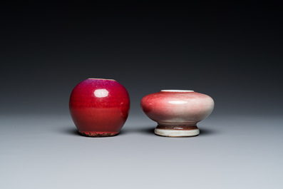 Two Chinese flamb&eacute;-glazed water pots, 19th C.