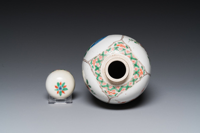 A Chinese famille verte 'four seasons' jar and cover, Kangxi