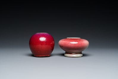 Two Chinese flamb&eacute;-glazed water pots, 19th C.