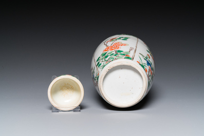 A Chinese famille verte 'four seasons' jar and cover, Kangxi