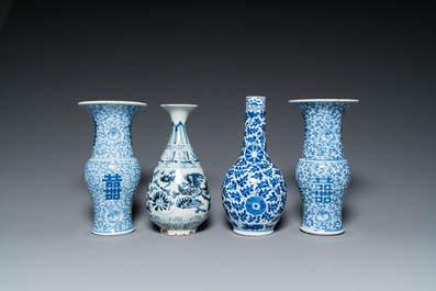 Acht diverse Chinese blauw-witte vazen, 18/20e eeuw