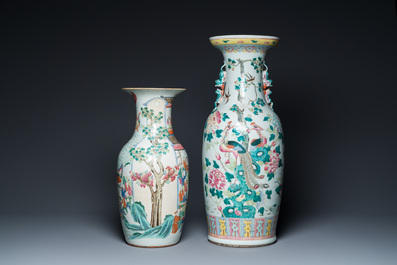 Twee Chinese famille rose vazen, 19e eeuw