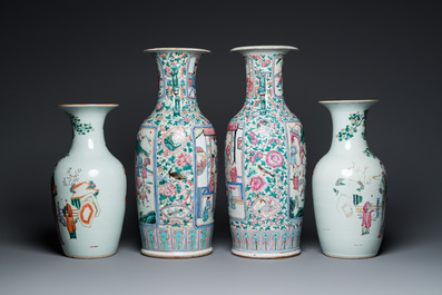 Deux paires de vases en porcelaine de Chine famille rose, 19&egrave;me