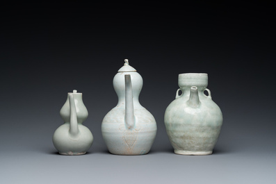 Three Chinese celadon- and qingbai-glazed jugs, Song and later