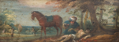 Flemish school, 17th C.: 'The Good Samaritan', oil on copper
