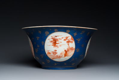 A large Chinese powder-blue and iron-red 'eight immortals' bowl, 19th C.