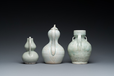 Three Chinese celadon- and qingbai-glazed jugs, Song and later