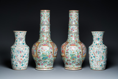 Two pairs of Chinese famille rose vases, 19th C.