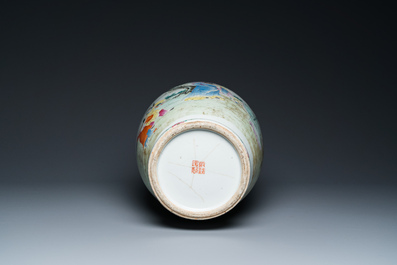 A Chinese famille rose 'narrative subject' vase, Qianlong mark, 19/20th C.