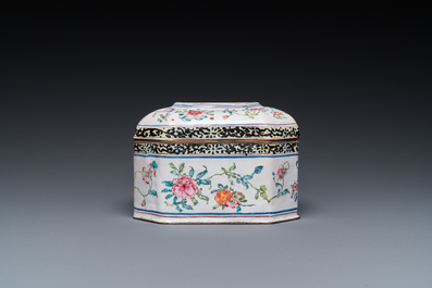 A Chinese Canton enamel box and cover with floral design, Yongzheng/Qianlong