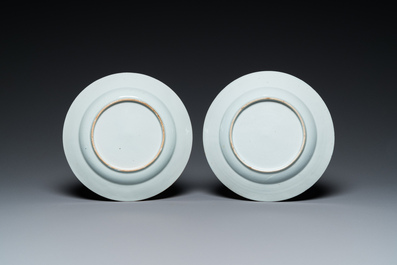 A pair of Chinese Imari-style 'lady with two boys' plates, Kangxi