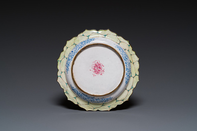 A Chinese Canton enamel 'erotical subject' plate, Yongzheng/Qianlong