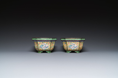 A pair of Chinese yellow-ground Canton enamel jardini&egrave;res, Jiaqing