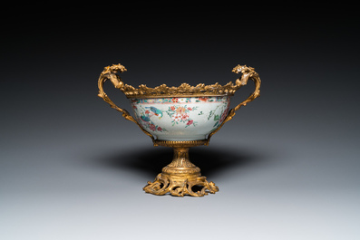 A Chinese gilt bronze-mounted famille rose bowl, Yongzheng