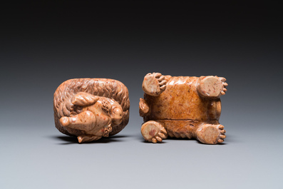 Bo&icirc;te &agrave; encens en pierre &agrave; savon sculpt&eacute;e en forme de luduan, Chine, Qianlong/Jiaqing
