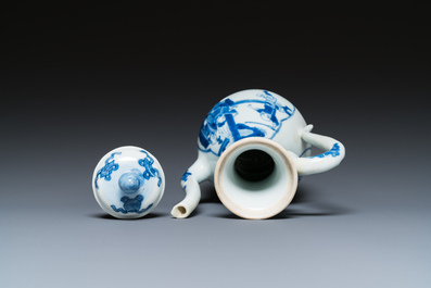 A Chinese blue and white 'Xi Xiang Ji' ewer and cover, Xuande mark, Kangxi