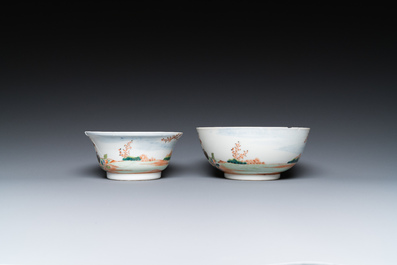 Two fine Chinese famille rose 'European subject' bowls, Qianlong