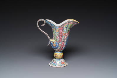 A Chinese Canton enamel helm-shaped ewer with shell-shaped basin, Yongzheng/Qianlong