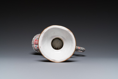 A Chinese Canton enamel helm-shaped ewer with shell-shaped basin, Yongzheng/Qianlong