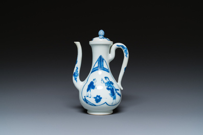 A Chinese blue and white 'Xi Xiang Ji' ewer and cover, Xuande mark, Kangxi