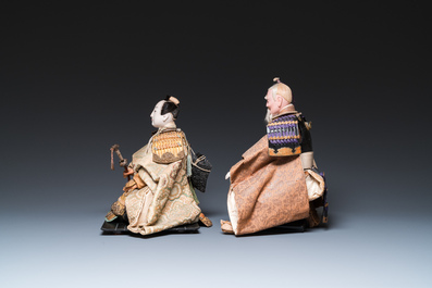 Two Japanese Gofun samurai dolls, Edo/Meiji, 19th C.