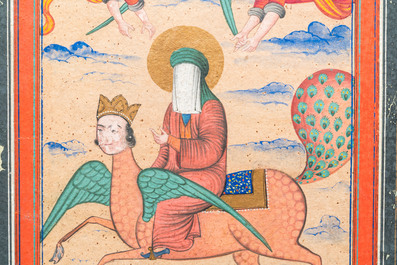 Perzische school, miniatuur: 'De Profeet Mohammed op zijn paard Buraq'