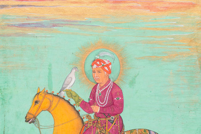 Ecole indienne, miniature: 'Portrait d'Akbar le Grand, le troisi&egrave;me empereur moghol'