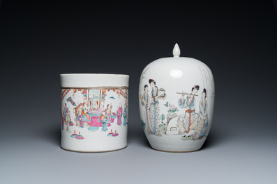 Quatre pi&egrave;ces en porcelaine de Chine famille rose et qianjiang cai, 19/20&egrave;me