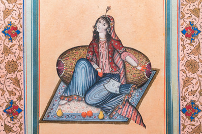 Ecole qajare, miniature: 'Femme au repos'