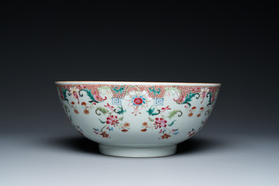 A Chinese famille rose punch bowl with floral design, Qianlong