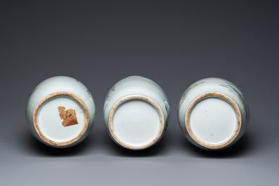 Three Chinese famille rose and qianjiang cai vases, 19/20th C.