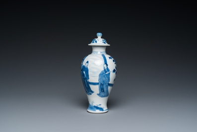 A Chinese blue and white vase and cover, Yu mark, Kangxi
