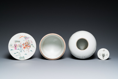 Quatre pi&egrave;ces en porcelaine de Chine famille rose et qianjiang cai, 19/20&egrave;me