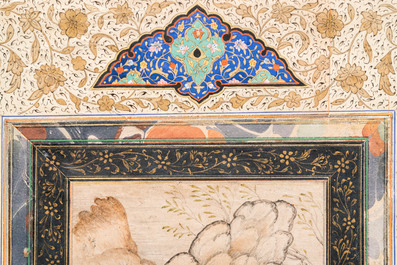 Ecole persane, miniature d'apr&egrave;s Rizza Abassi: 'Deux personnages et un chien dans un paysage'