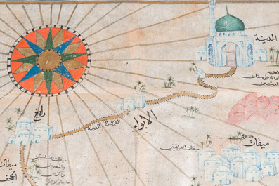 Ecole ottomane: 'Une carte avec au centre la Kaaba &agrave; La Mecque'