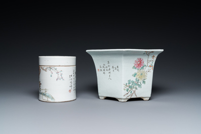 Four Chinese famille rose and qianjiang cai porcelain wares, 19/20th C.