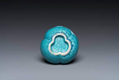 A small Chinese robin's egg-glazed three-necked double gourd vase, 19/20th C.