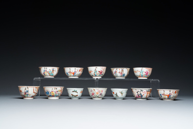 19 tasses et 15 soucoupes en porcelaine de Chine famille rose, Qianlong