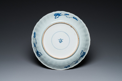 A Chinese blue and white dish and a verte-Imari tureen and cover, Kangxi