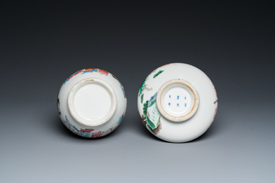 A Chinese famille rose '18 Luohan' bottle vase and a famille verte vase, Kangxi mark, 19th C.