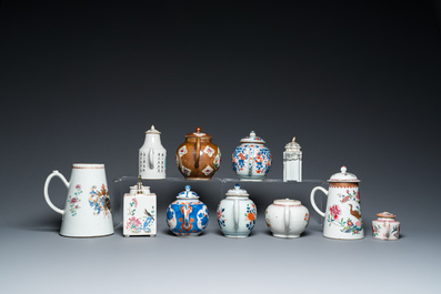 A large selection of Chinese famille rose and Imari-style tea wares, Yongzheng/Qianlong