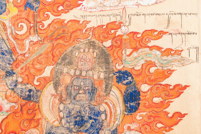 A silk thangka depicting Mahakala, Tibet, 19th C.