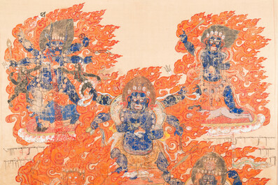 A silk thangka depicting Mahakala, Tibet, 19th C.