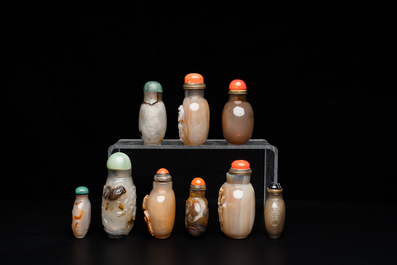 Nine Chinese agate snuff bottles, 19/20th C.