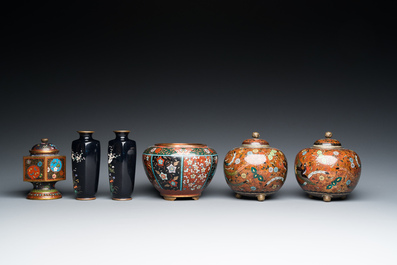 Six pi&egrave;ces en &eacute;maux cloisonn&eacute;s, Japon, Meiji, 19/20&egrave;me