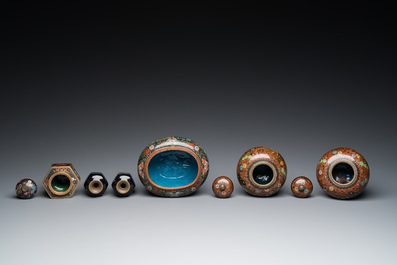 Six pi&egrave;ces en &eacute;maux cloisonn&eacute;s, Japon, Meiji, 19/20&egrave;me