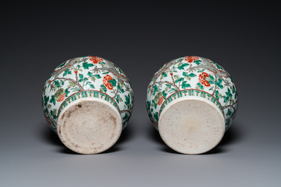 A pair of Chinese famille verte 'dragon' vases, Chenghua mark, 19th C.