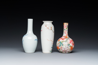 Three Chinese famille rose and blue, white and copper-red vases, 19/20th C.
