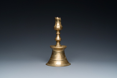 An Ottoman bronze candlestick with tulip-shaped sconce, Turkey, 17th C.