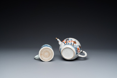 Six Chinese famille rose cups and saucers, an Imari-style teapot and a blue and white mug, Kangxi/Qianlong